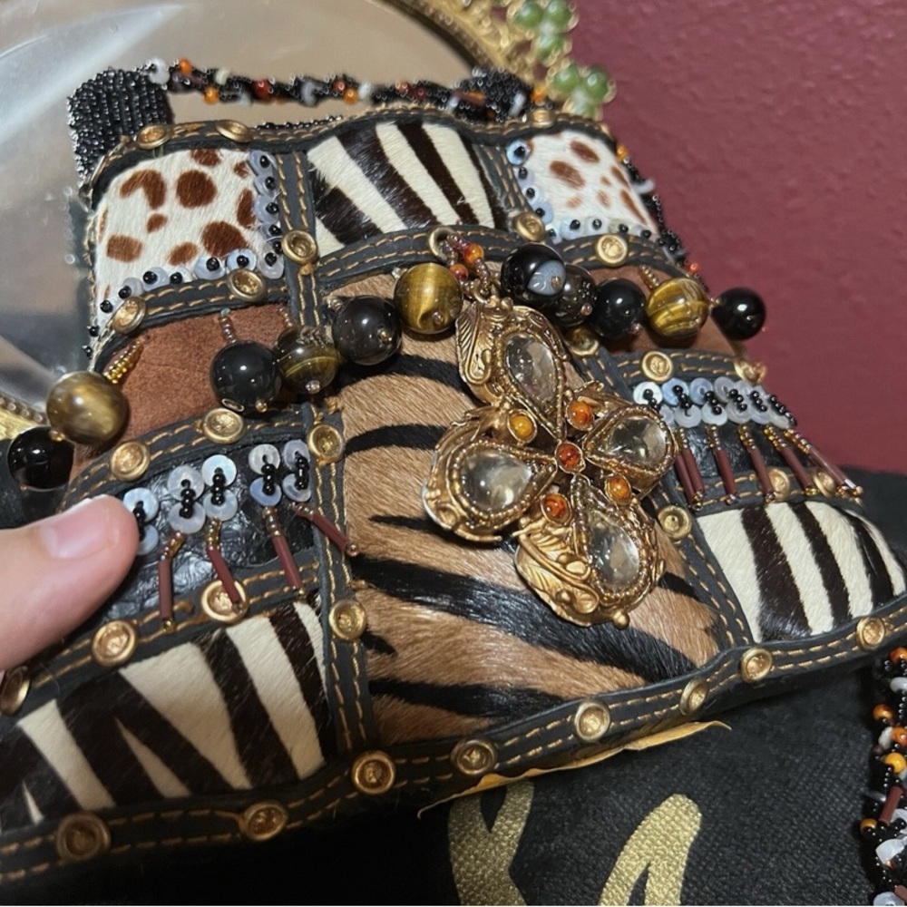 Mary Frances Black/Brown Animal Print Cow Hair Designer Purse Beaded final
! - Picture 3 of 13